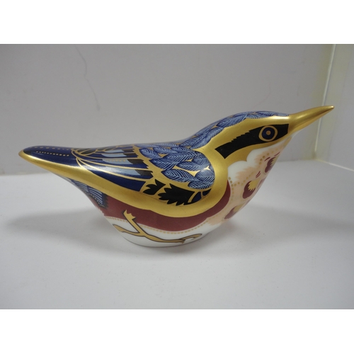 212 - Royal Crown Derby paperweight modelled as a bird with gold-coloured stopper to the underside.