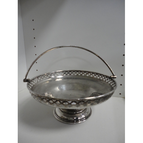 214 - Silver pepper pot, EP and plated ware to include a tea set, tray, basket and flatware etc (one shelf... 