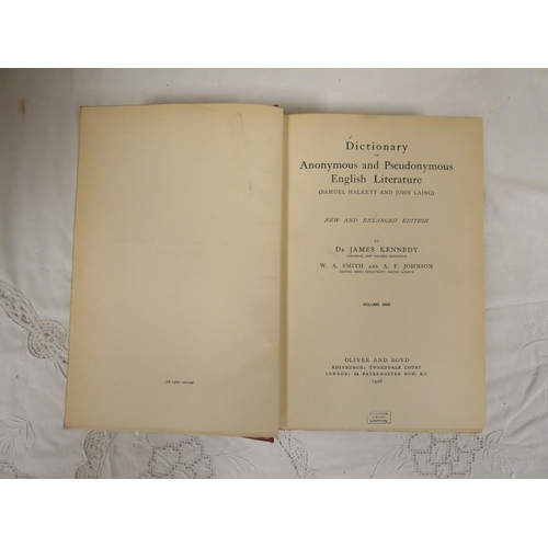 42 - HALKETT & LAING.  Dictionary of Anonymous & Pseudonymous English Literature. 8 vol... 