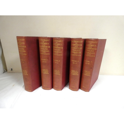 42 - HALKETT & LAING.  Dictionary of Anonymous & Pseudonymous English Literature. 8 vol... 