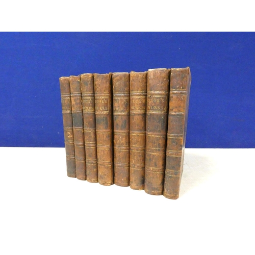 207 - POPE ALEXANDER.  The Works. 8 vols. only (of 9). Eng. frontis & plates. Old mottled ca... 