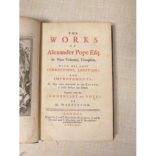 207 - POPE ALEXANDER.  The Works. 8 vols. only (of 9). Eng. frontis & plates. Old mottled ca... 