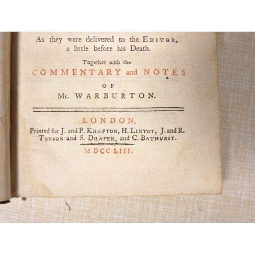 207 - POPE ALEXANDER.  The Works. 8 vols. only (of 9). Eng. frontis & plates. Old mottled ca... 