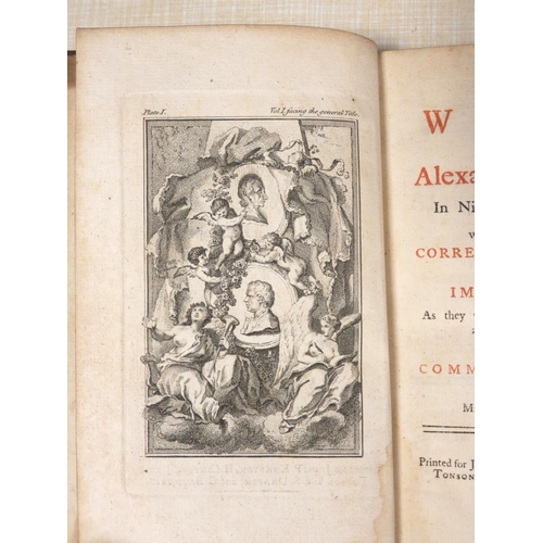 207 - POPE ALEXANDER.  The Works. 8 vols. only (of 9). Eng. frontis & plates. Old mottled ca... 