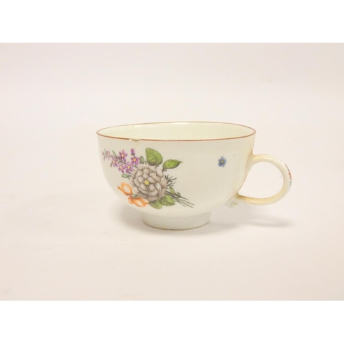 157 - Meissen porcelain trio comprising near matching tea cup, coffee cup and saucer, decorated with flora... 