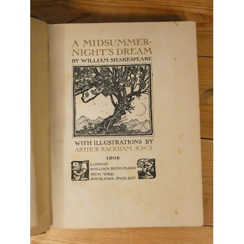 170 - RACKHAM ARTHUR (Illus).  A Midsummer Night's Dream. Tipped in col. plates. Quarto. Orig. cloth gilt,... 