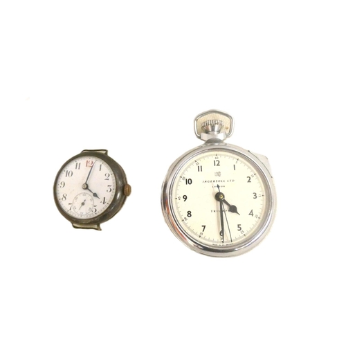 102 - Vintage silver cased trench watch and Ingersol Ltd. pocket watch. a/f