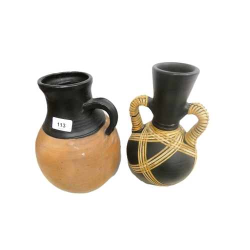 113 - Stoneware twin handled vase and a  jug (2)