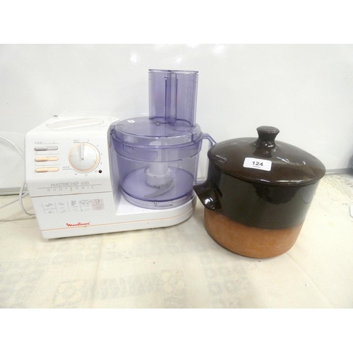 124 - Moulinex food processor and stoneware crock pot.