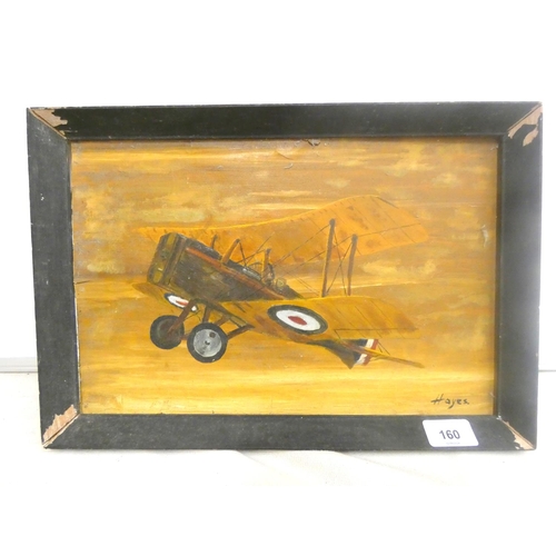 160 - WW1 oil on board of a Byplane by Hayes