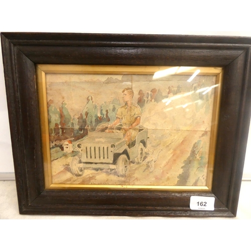 162 - Ain-BarberSoldier In A Jeep.Signed, watercolour