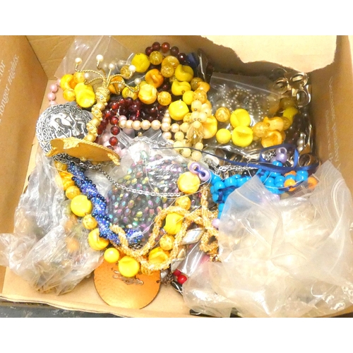 163 - Large box of craft making including glue gun, beads, costume jewellery.