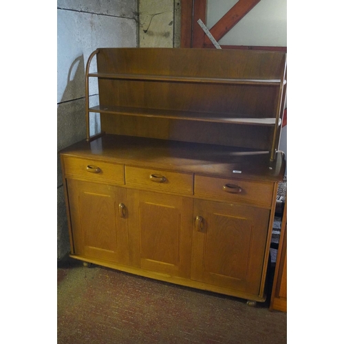 226 - Ercol style light oak sideboard with plate rack., 120cm wide.