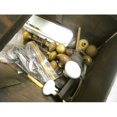 183 - Box of various antique brass door knobs etc.