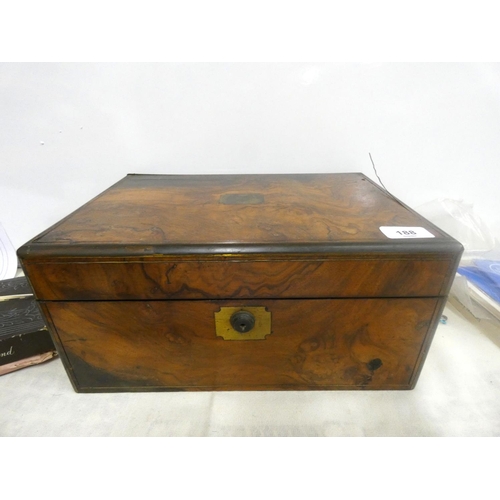 188 - 19th century burr walnut portable writting box.