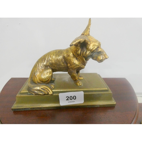 200 - Gilt bronze figure of a terrier base 15cm wide.