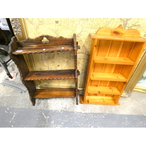 208 - Two small sets of pine shelves.