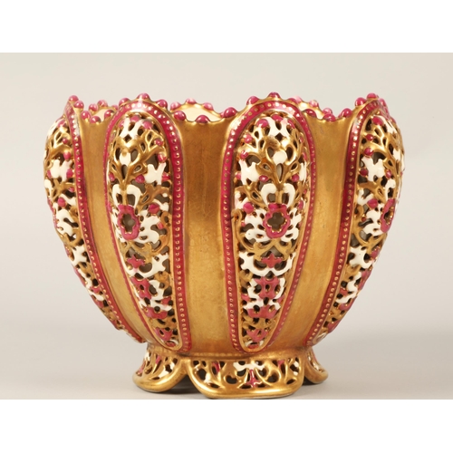 11 - Zsolnay, large footed jardiniere bowl with ceramic cut out detail, 20cm h