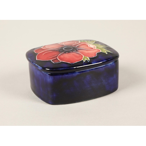 13 - Moorcroft pottery lidded pin dish in the anemone pattern, measures 3.5cm h x 7cm w x 6cm d