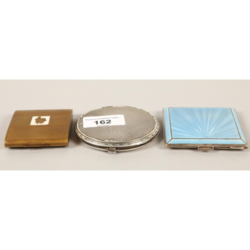 162 - Three vintage compacts to include blue enamelled silver Henry Clifford Davis Birmingham 1945, anothe... 