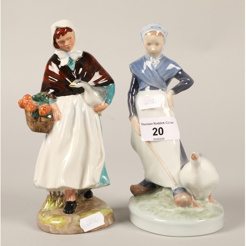 20 - Royal Doulton figurine Country Lass HN1991 and a Royal Copenhagen woman with goose (2)