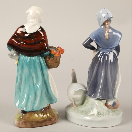 20 - Royal Doulton figurine Country Lass HN1991 and a Royal Copenhagen woman with goose (2)