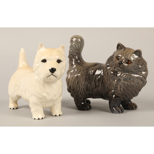 21 - Two Beswick animal ornaments, westie and a cat