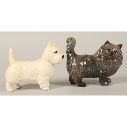 21 - Two Beswick animal ornaments, westie and a cat