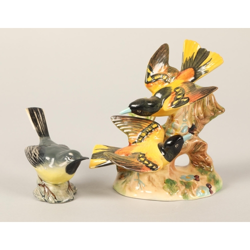 23 - Two Beswick bird ornaments to include wagtail and a pair of Baltimore Orioles figurine model 92613cm... 