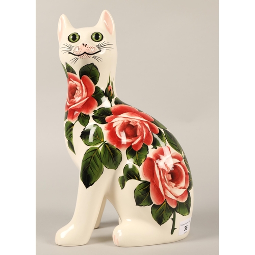 36 - Griselda Hill Wemyss ware large cat in rose pattern 34cm h