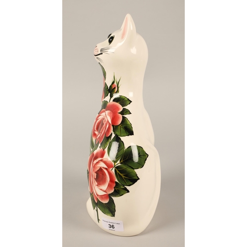 36 - Griselda Hill Wemyss ware large cat in rose pattern 34cm h