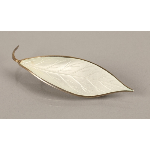 59 - David Anderssen Norway white enamelled silver leaf brooch 