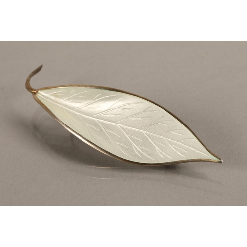 59 - David Anderssen Norway white enamelled silver leaf brooch 