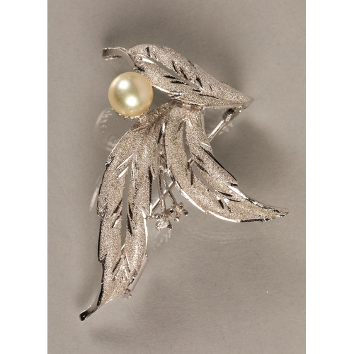 60 - Vintage 800 silver brooch set with a pearl and marcasite, and another white metal in similar style