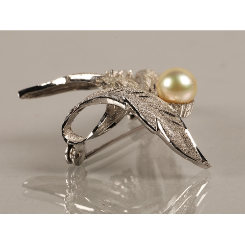 60 - Vintage 800 silver brooch set with a pearl and marcasite, and another white metal in similar style