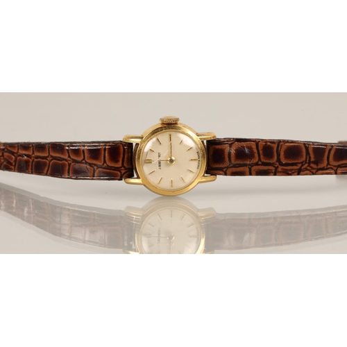 63 - 18k gold J. Berreterot ladies wristwatch on leather strap