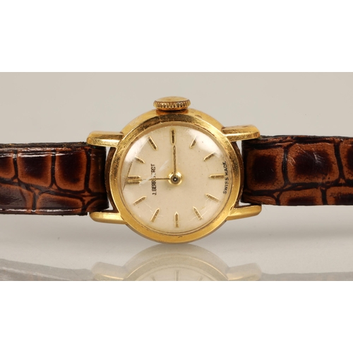 63 - 18k gold J. Berreterot ladies wristwatch on leather strap