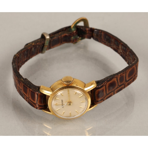 63 - 18k gold J. Berreterot ladies wristwatch on leather strap