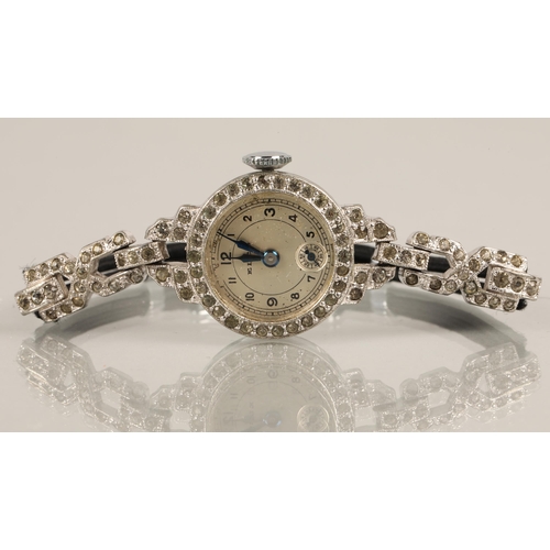 64 - Elco vintage ladies wristwatch, gem set white metal