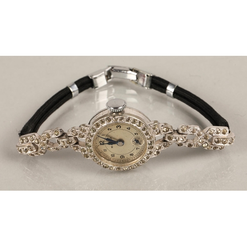 64 - Elco vintage ladies wristwatch, gem set white metal