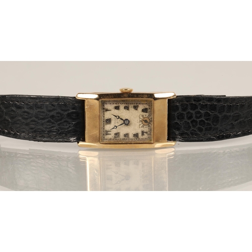 74 - 9ct gold wristwatch with leather strap, the dial stamped W Allan, Ayr