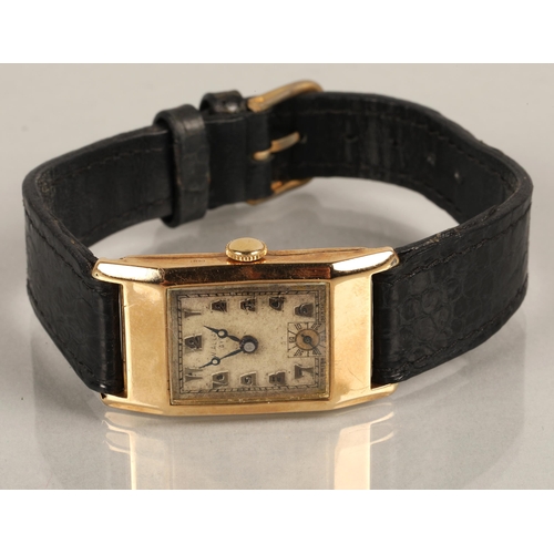 74 - 9ct gold wristwatch with leather strap, the dial stamped W Allan, Ayr