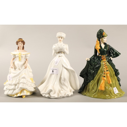 8 - Three Royal Doulton figurines to include A Winter's Morn HN4622, Angela HN3690, and Gone with t... 