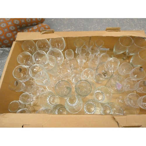 327 - Large box of modern glassware to include wine and sherry glasses.