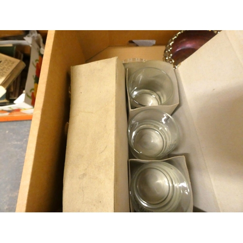 247 - Large box of vintage glassware including box of whisky tumblers.