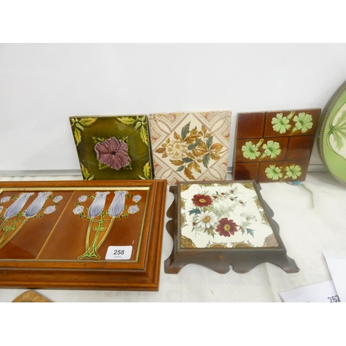 258 - Various antique Minton's style tiles and ceramic drinks tray