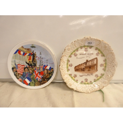 263 - Two collectors plates Whaley Bridge, VE Day and Clarice Cliff plate.