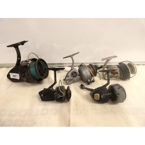 267 - Five vintage fixed spool fishing reels including Allcocks, Daiwa etc.