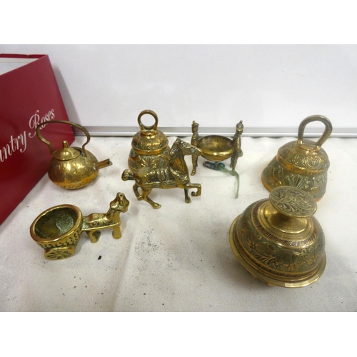 278 - Collection of vintage brassware to include table bells, figures etc