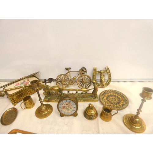 283 - Collection of brassware including trinket box, clock, candlestick etc.